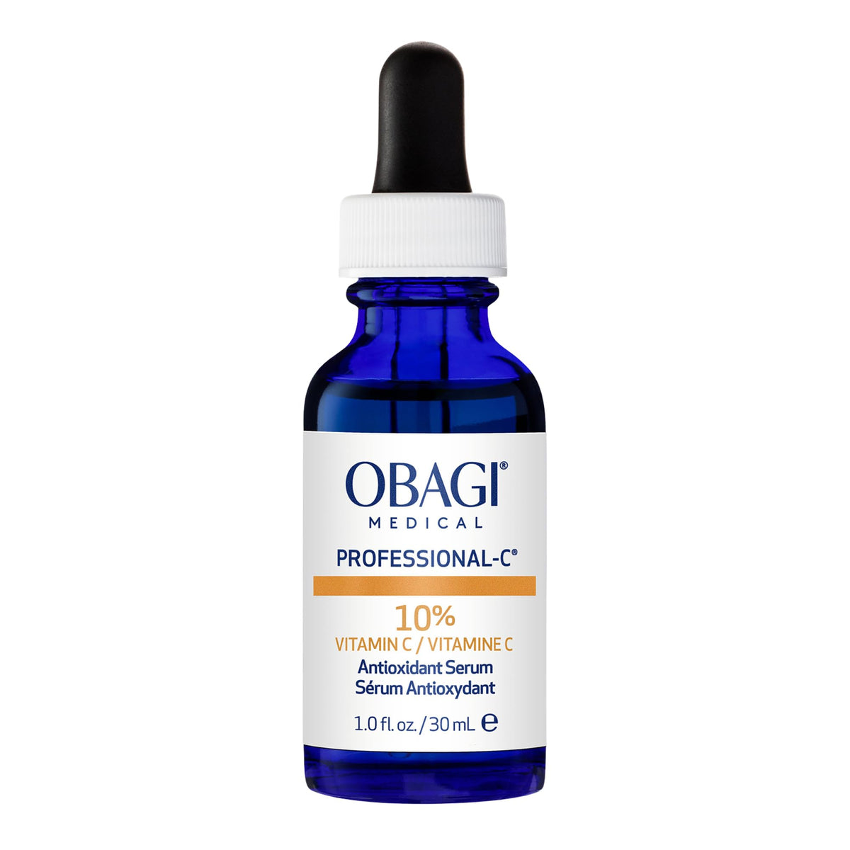 Obagi Medical Pro-C10 bottle close-up highlighting vitamin C packaging benefits