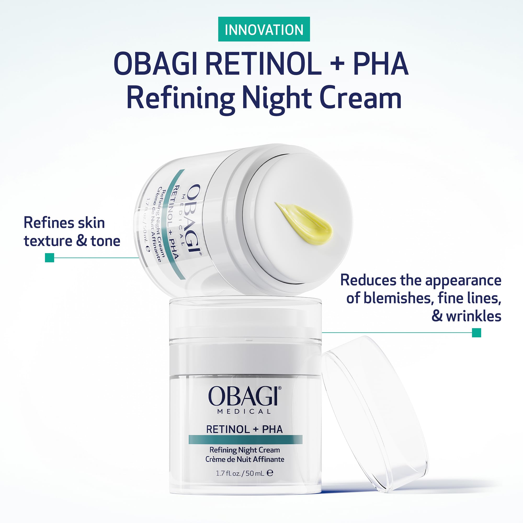 Obagi Medical Retinol + PHA Refining Night Cream jar-closeup — rich, creamy texture for night use.