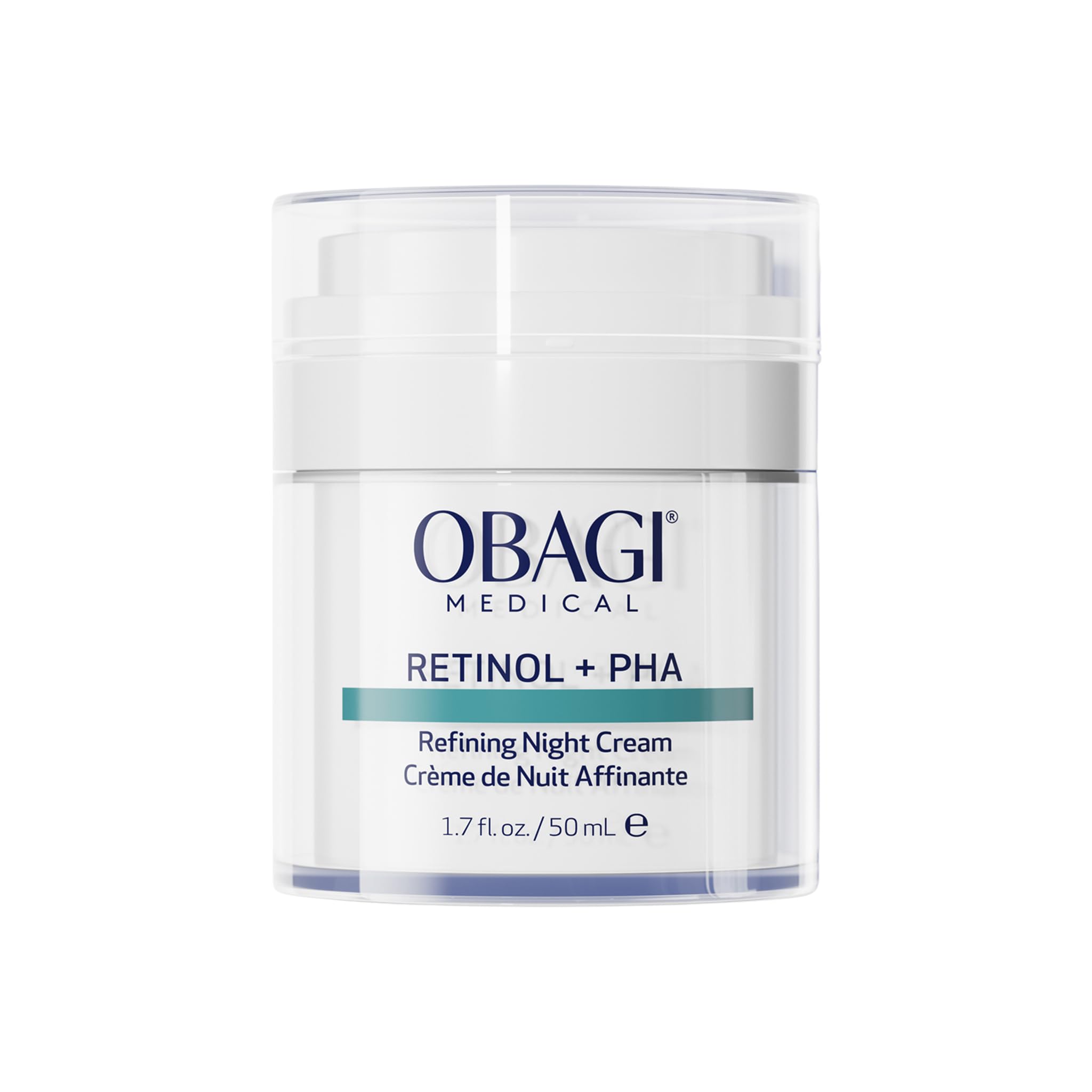 Obagi Medical Retinol + PHA Refining Night Cream jar — overnight renewal and smoother skin texture.