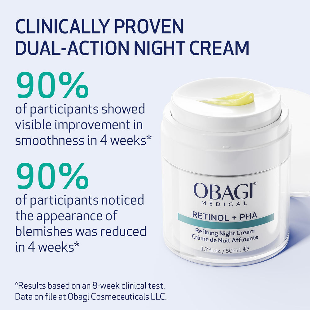 Obagi Medical Retinol + PHA Refining Night Cream texture-swirl — lightweight formula for easy overnight absorption.
