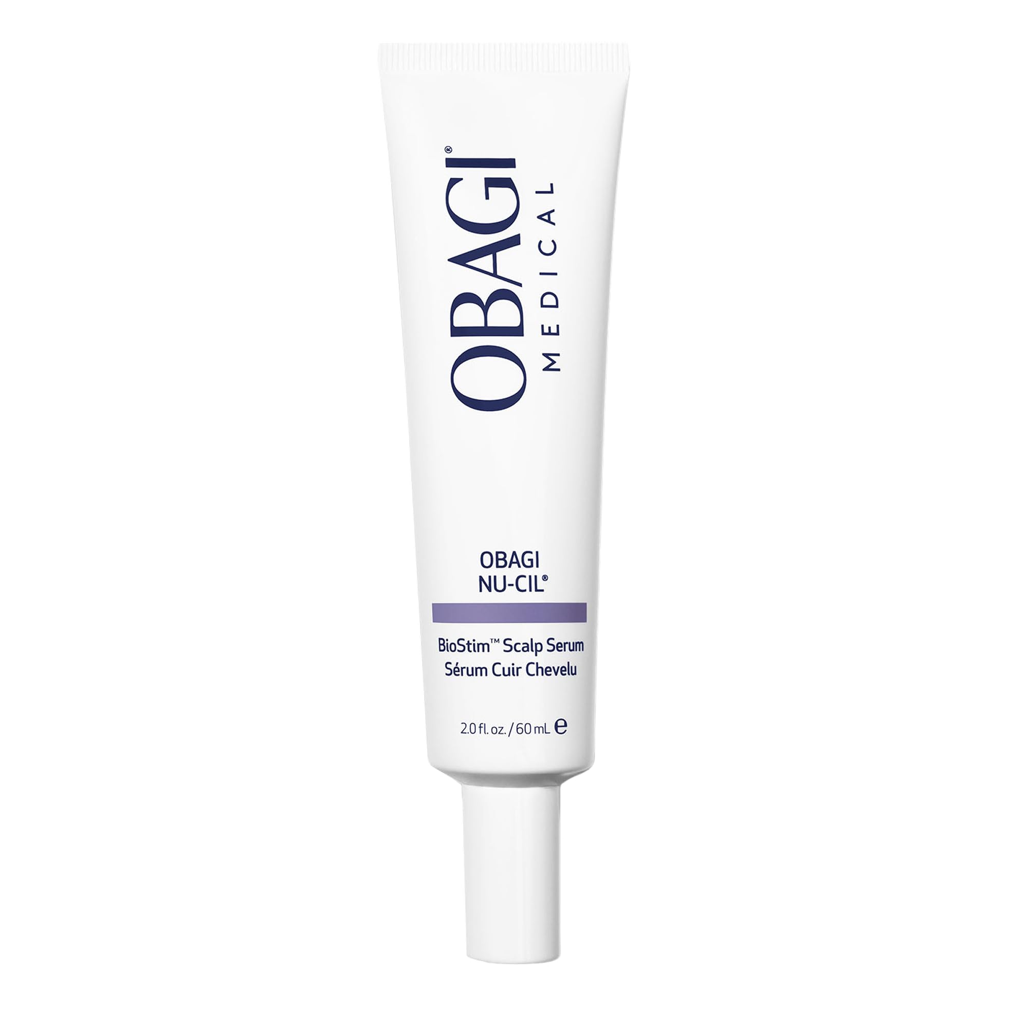Obagi Nu-Cil BioStim serum bottle front showing lightweight scalp care