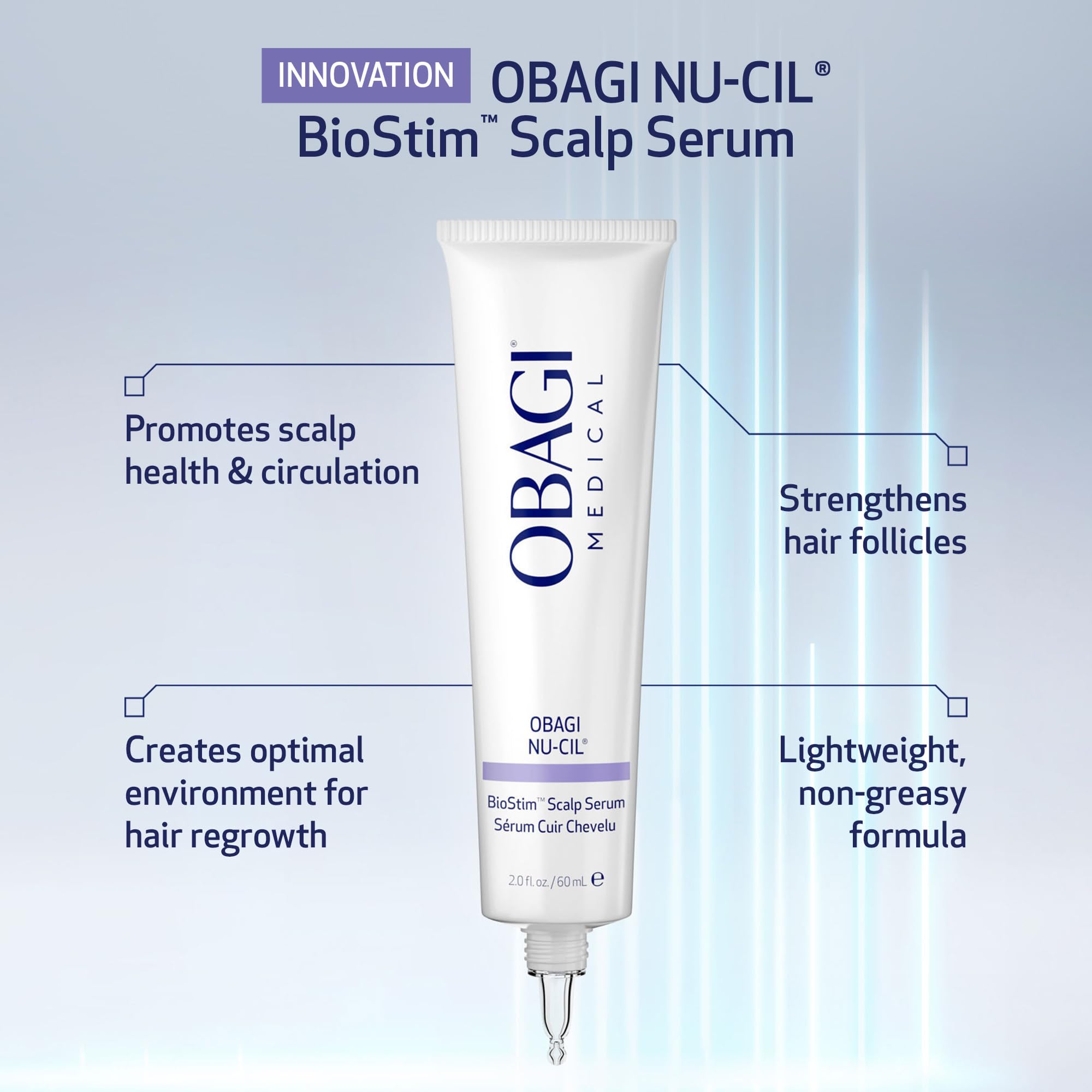 Obagi Nu-Cil BioStim serum dropper close-up highlighting precise application