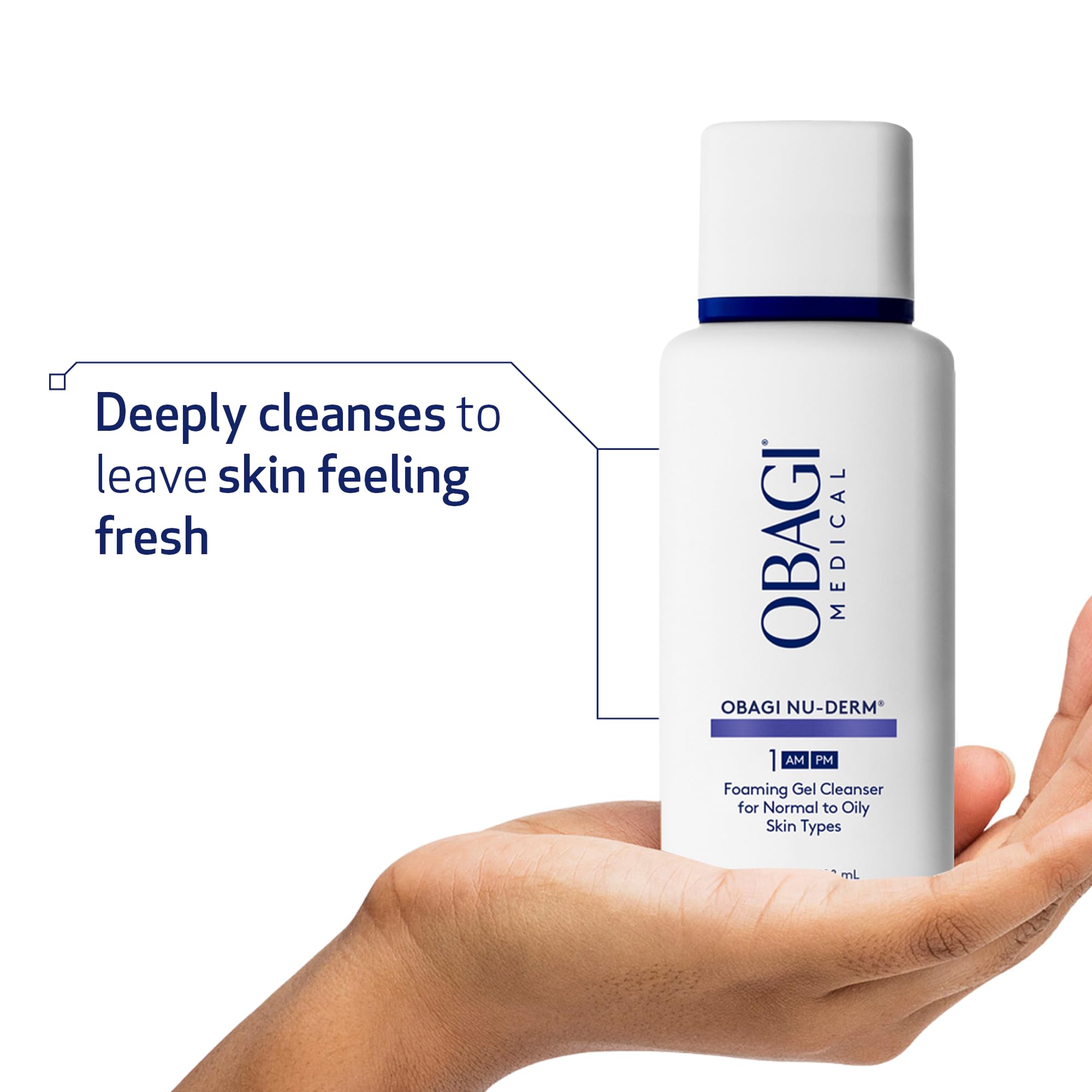 Obagi Nu-Derm Foaming Gel Cleanser applying on skin removes makeup.