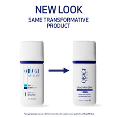 Obagi Nu-Derm Gentle Cleanser bottle back reveals gentle formula for sensitive skin.