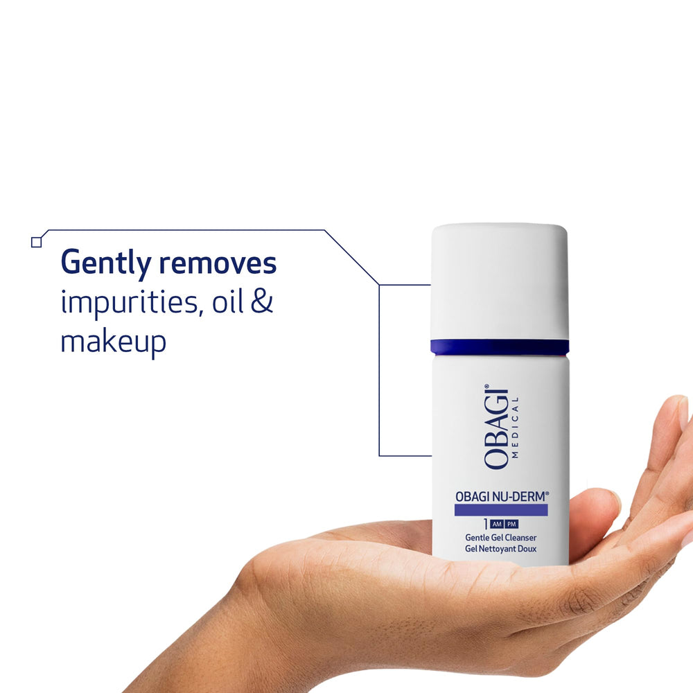 Obagi Nu-Derm Gentle Cleanser travel size for easy carry during routines.