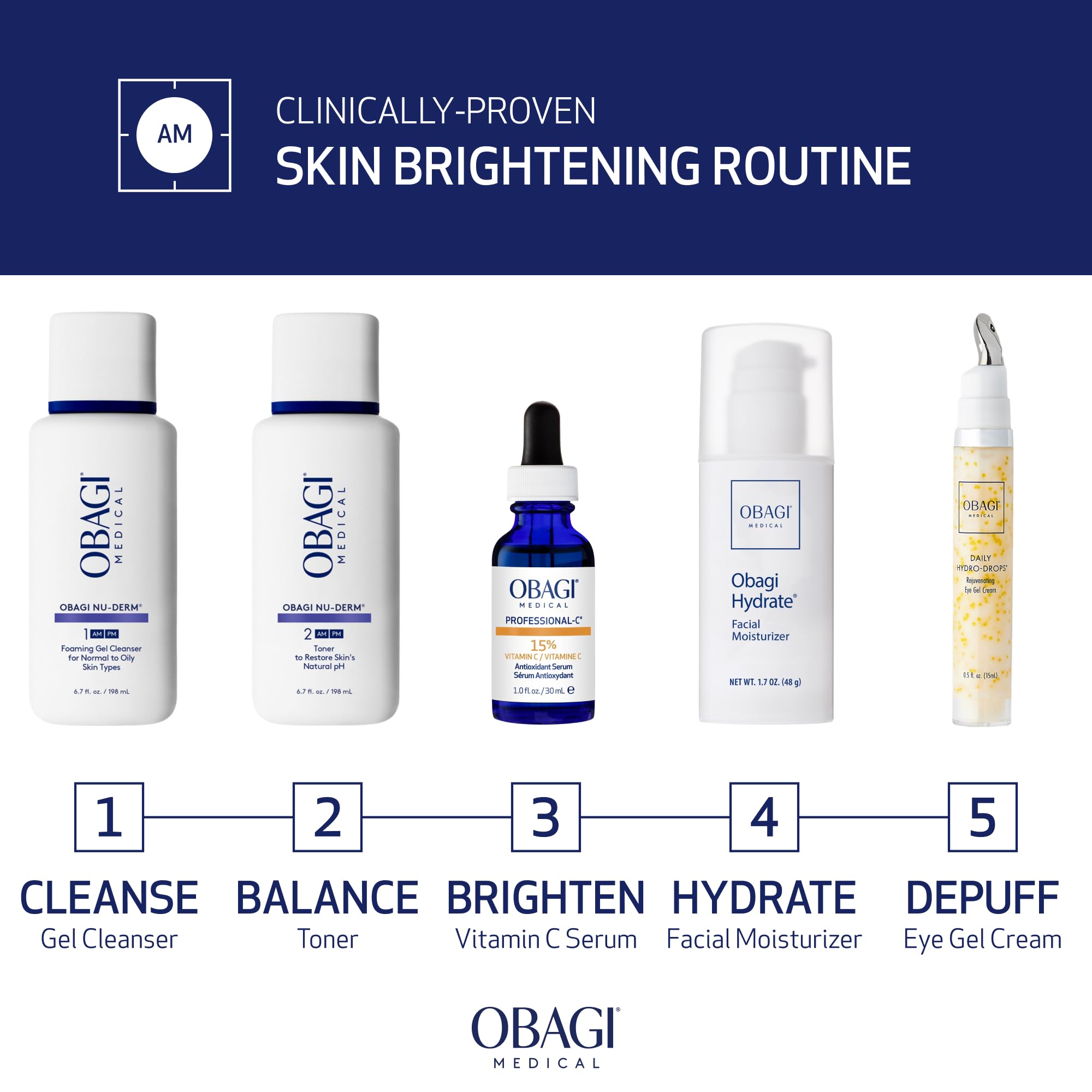Obagi Medical Professional-C 15% Serum glass bottle close-up showing premium design.
