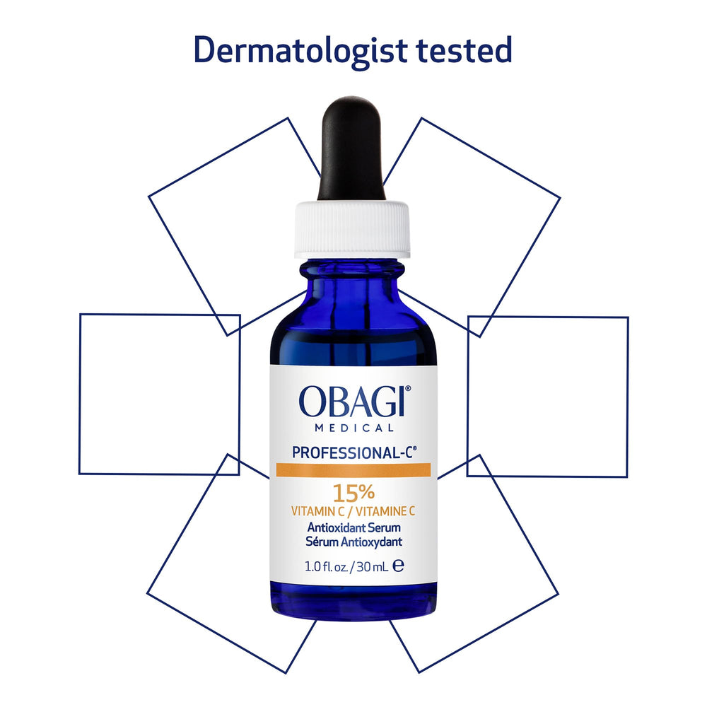 Obagi Medical Professional-C 15% Serum shown with morning routine for glow.
