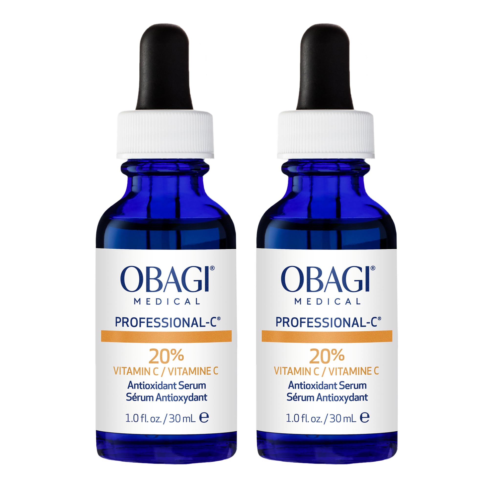 Obagi Medical Professional-C 20% serum bottle front – brightens skin tone and hydrates.