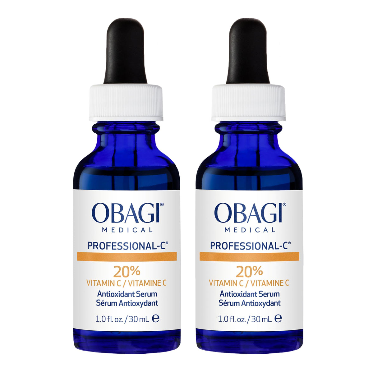 Obagi Medical Professional-C 20% serum bottle front – brightens skin tone and hydrates.