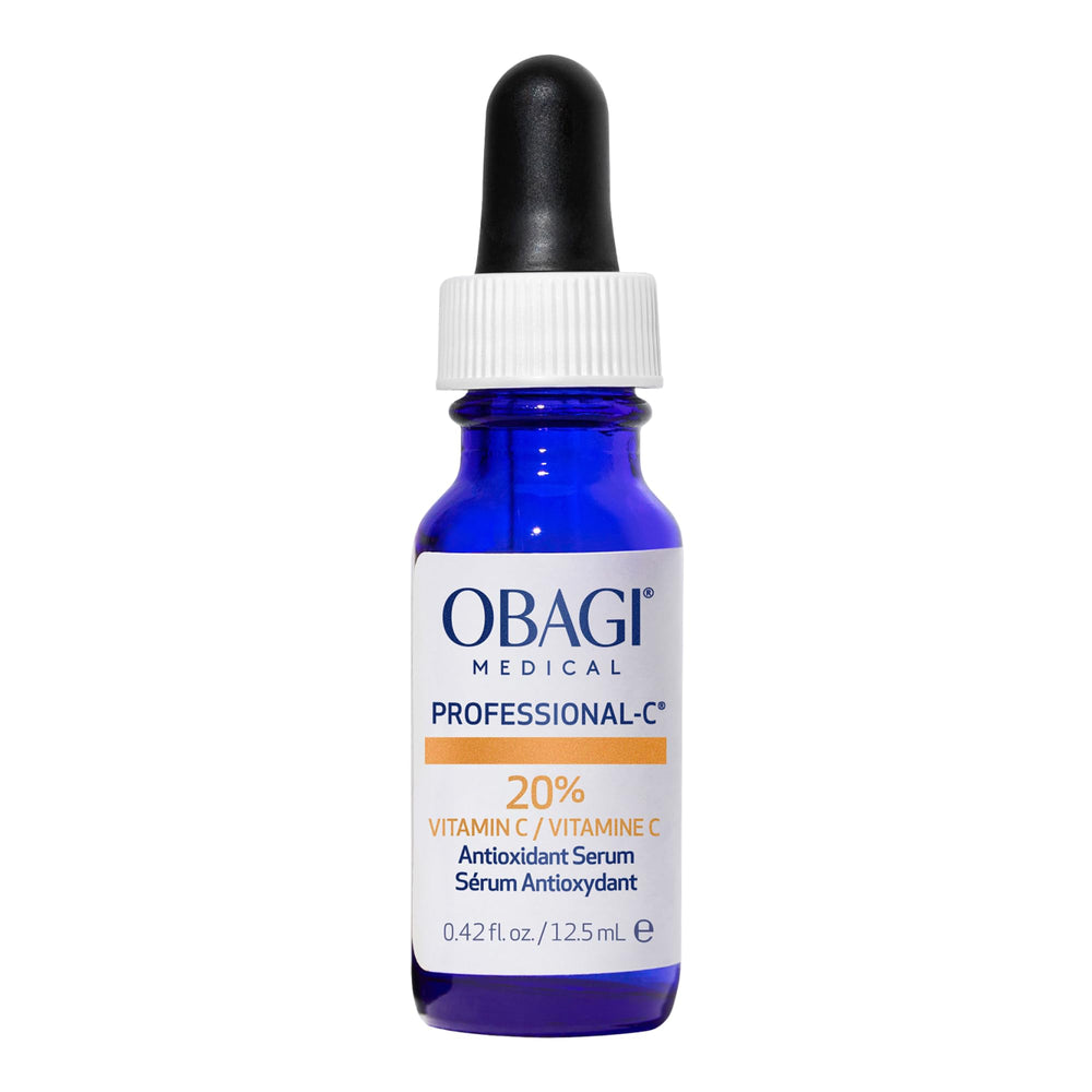 Obagi Professional-C 20% serum bottle illustrates brightening care for even skin tone