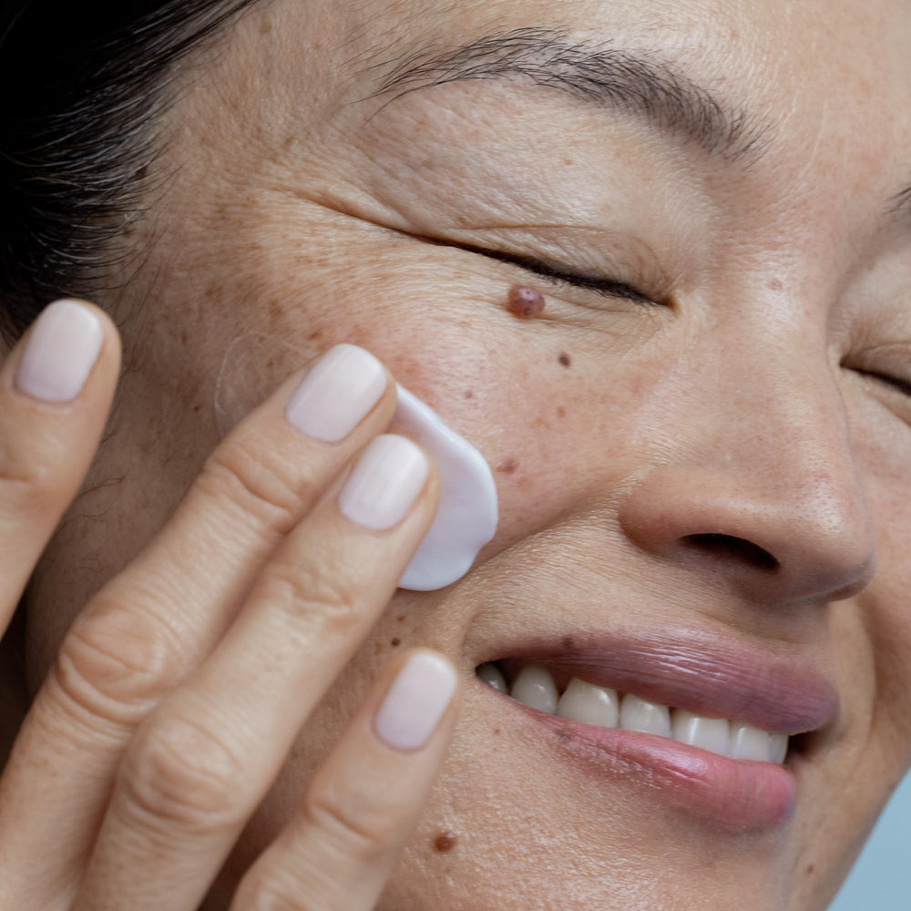 Visual suggesting improved skin tone and radiance over time