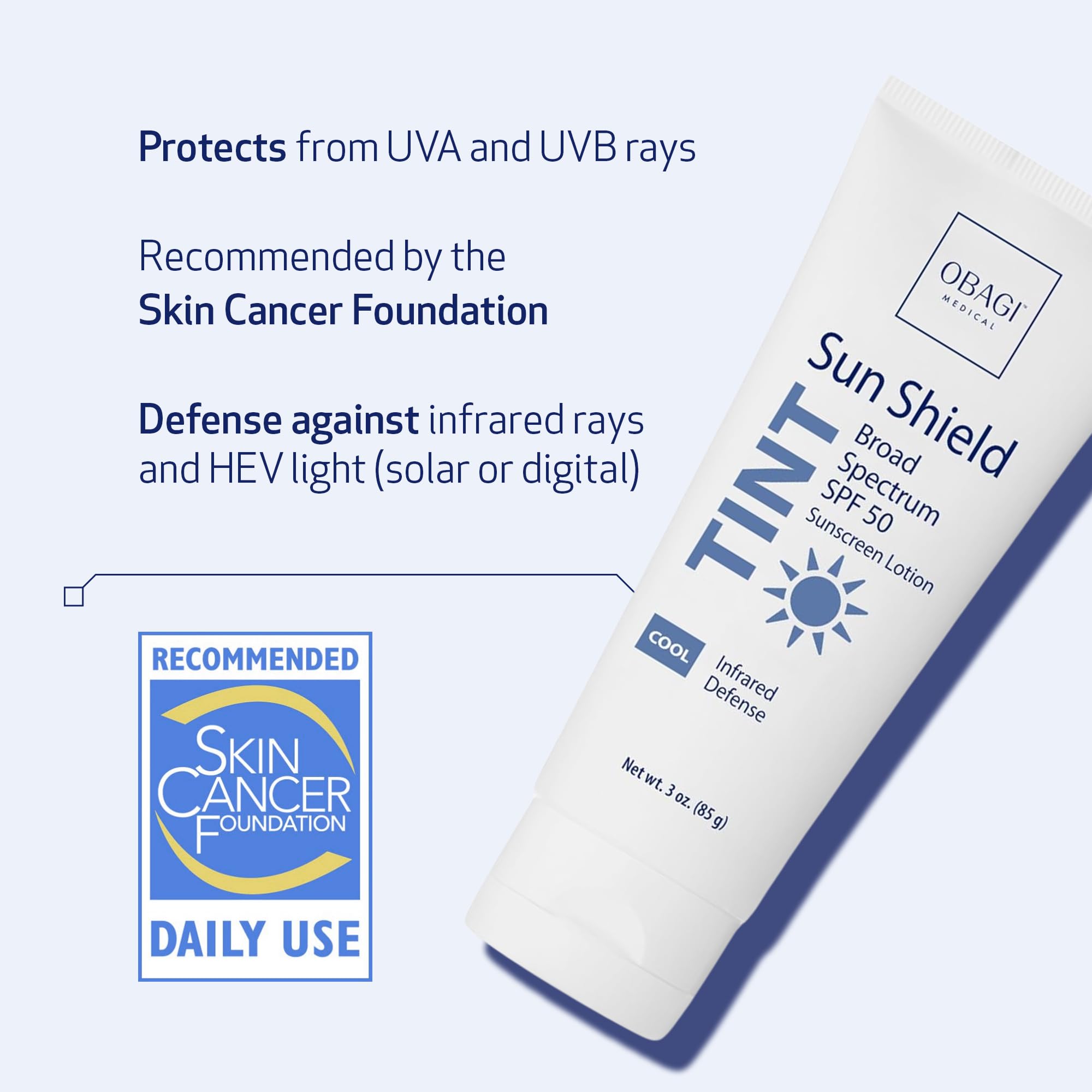 Obagi Sun Shield SPF 50 mineral sunscreen offering UVA/UVB defense.