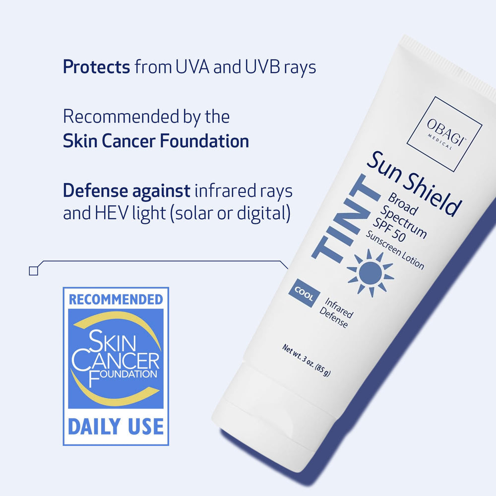 Obagi Sun Shield SPF 50 mineral sunscreen offering UVA/UVB defense.