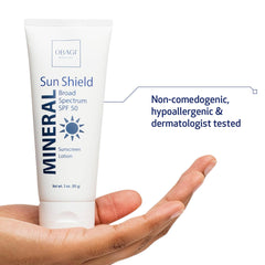 Obagi Sun Shield SPF 50 on skin showing broad UVA/UVB protection.