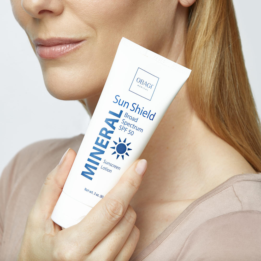 Obagi Sun Shield texture close-up reveals sheer, non-greasy finish.