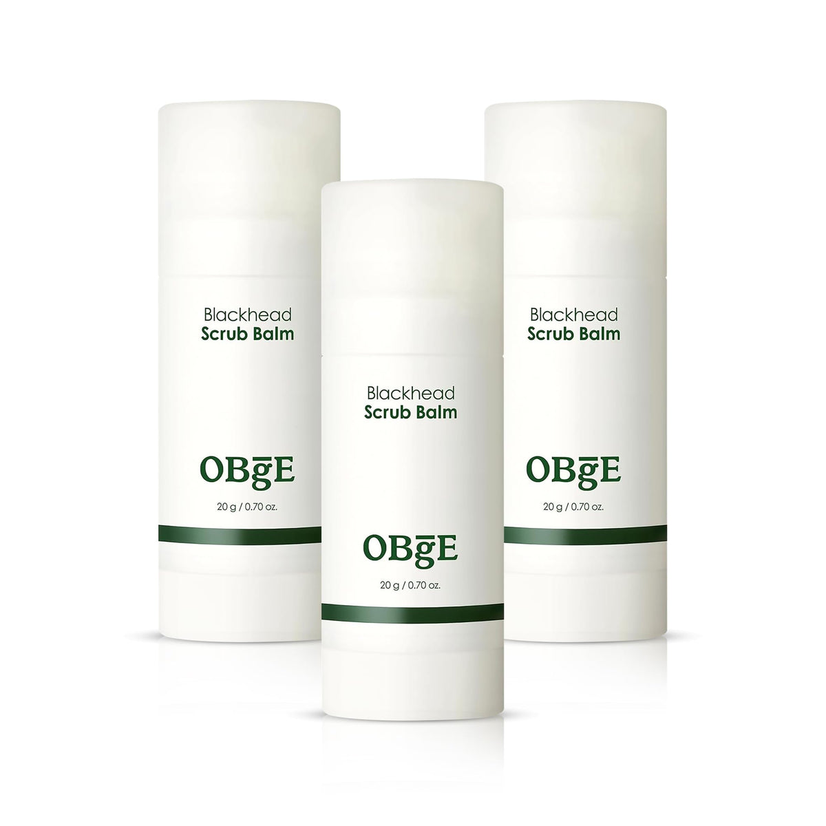 OBgE Blackhead Scrub Balm stick close-up for portable cleansing and gentle exfoliation.