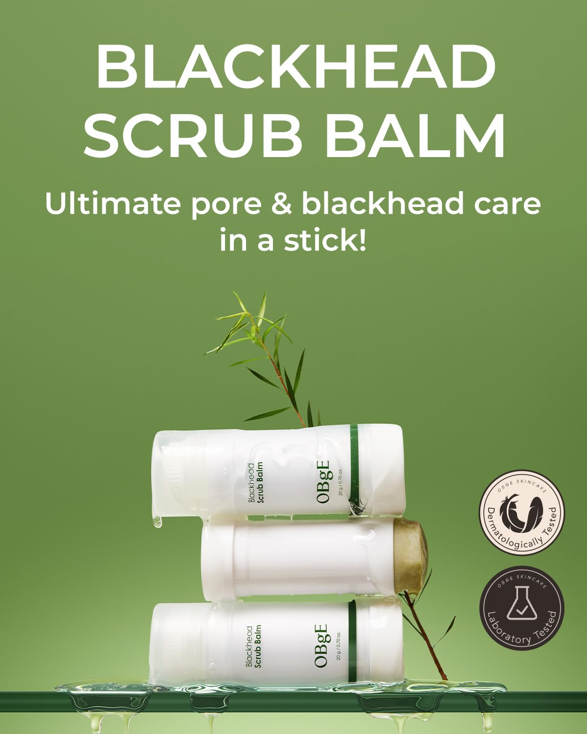OBgE retractable stick in use on damp skin for easy, mess-free application.