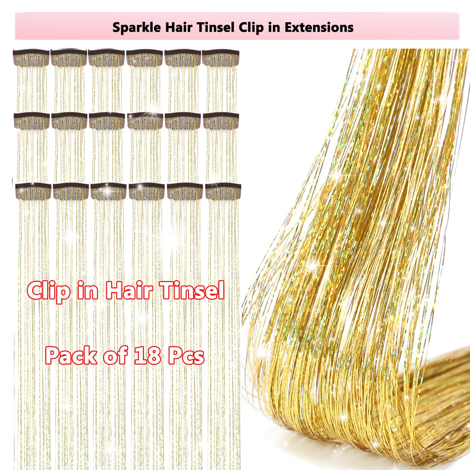 Obinying 20.5-inch tinsel extensions shimmer for festivals and parties.