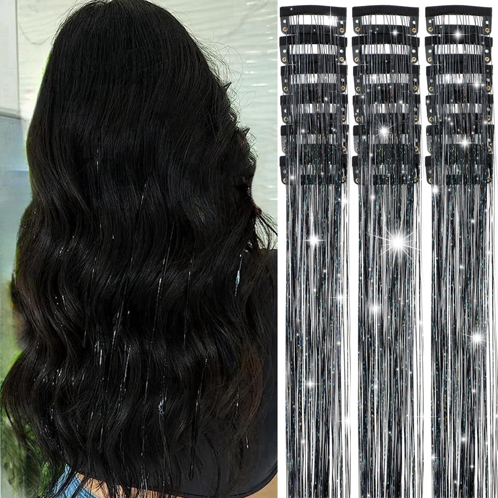 Obinying Hair Tinsel 18pcs glitter strands for a quick, sparkling festival look.