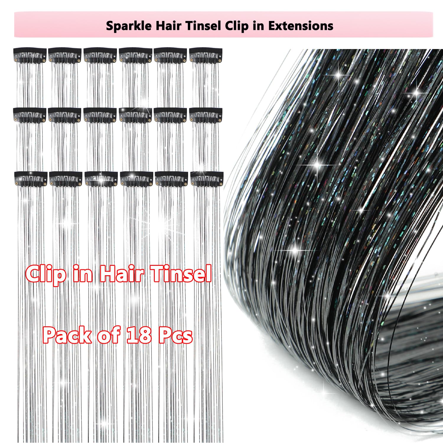 Obinying Hair Tinsel Clip-In for easy installation and lasting shine.