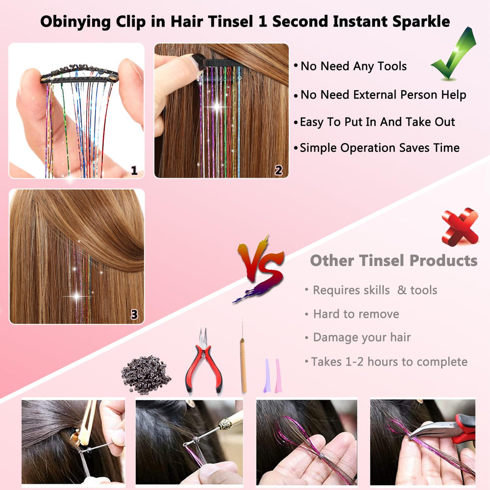 Obinying Festival glam tinsel for party-ready hair in seconds.