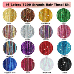 Obinying hair tinsel kit shows 7600 strands for endless styling possibilities.