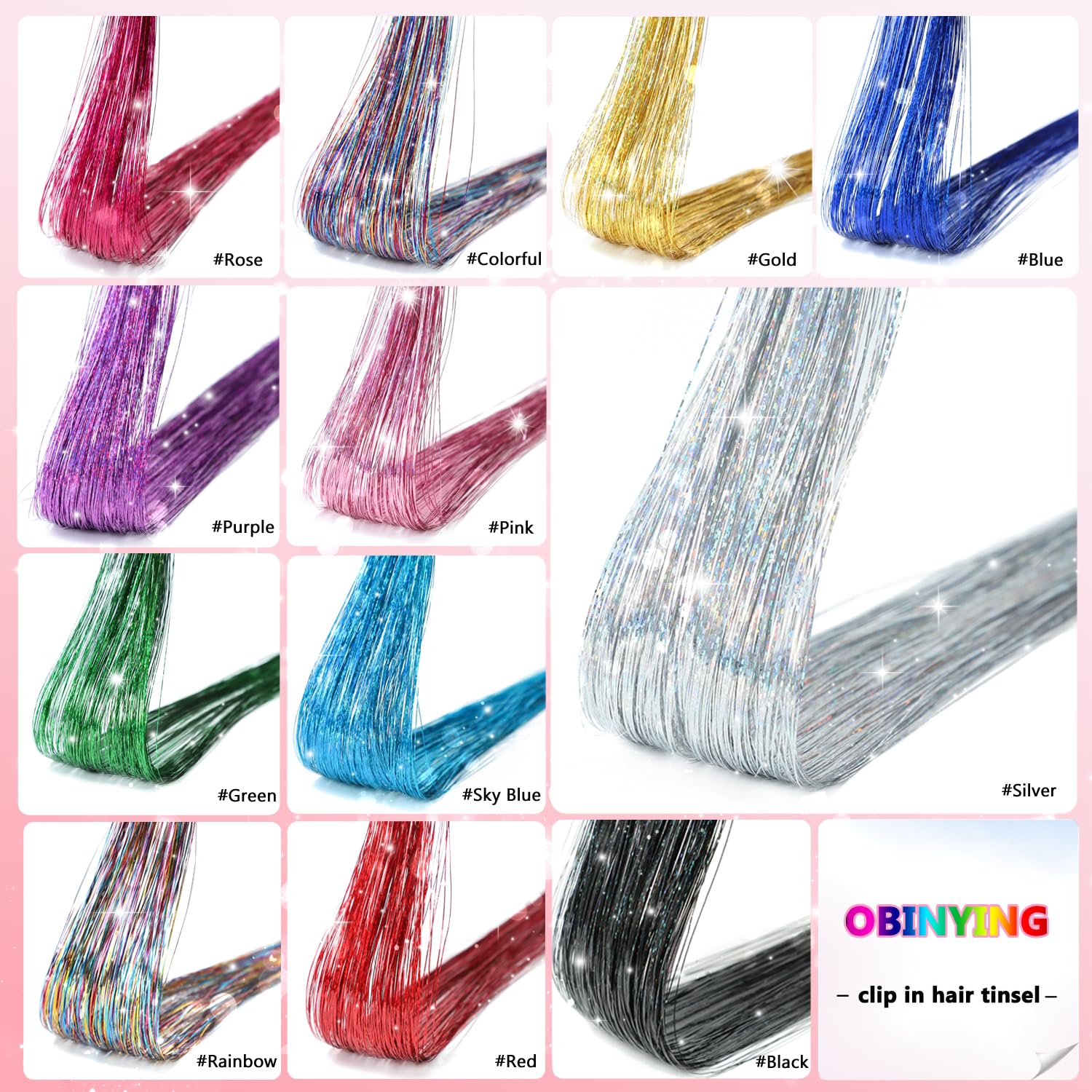 Obinying clip-in tinsel set suitable for women and kids to shine