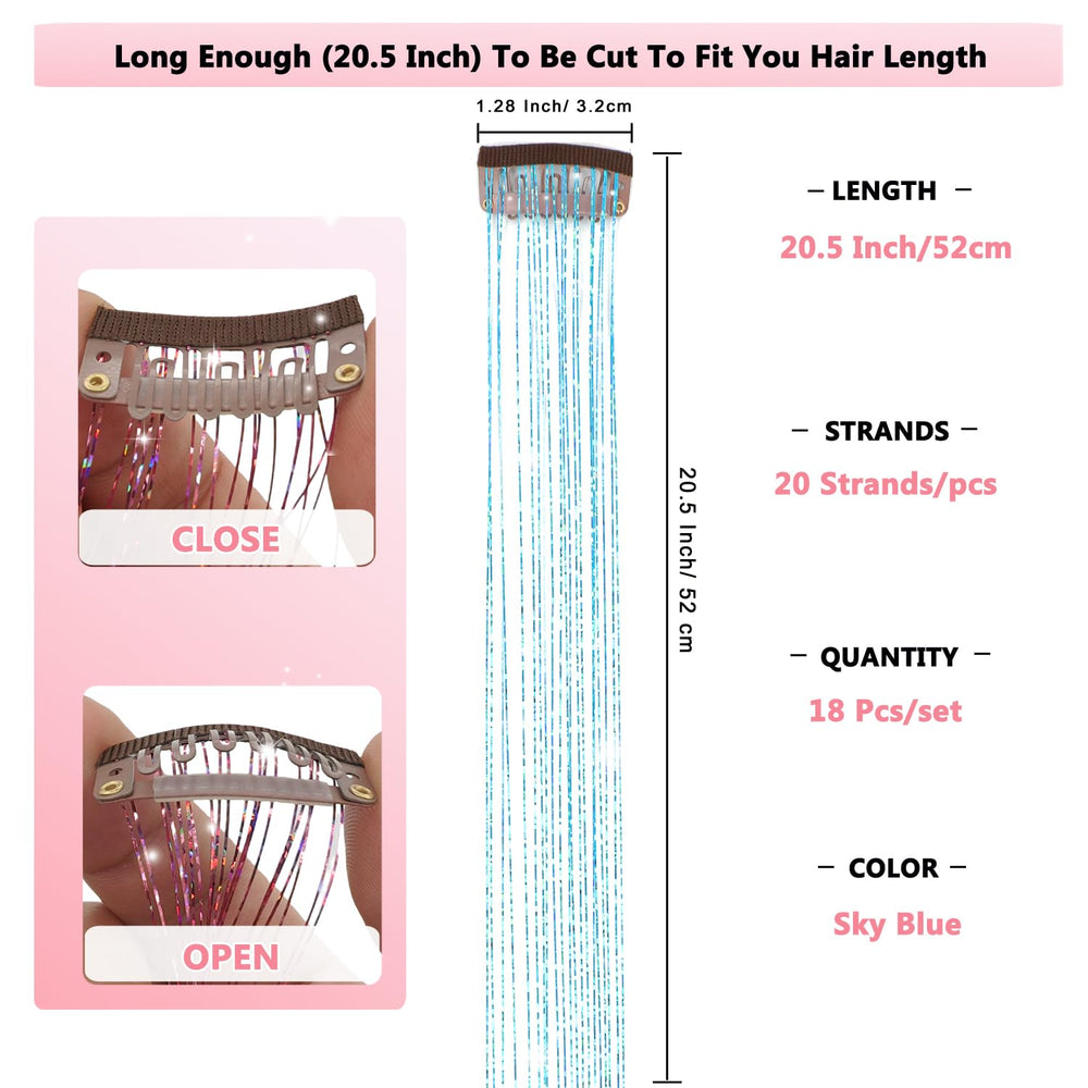 Obinying silver glitter tinsel clip-in adds sparkle to any hairstyle.