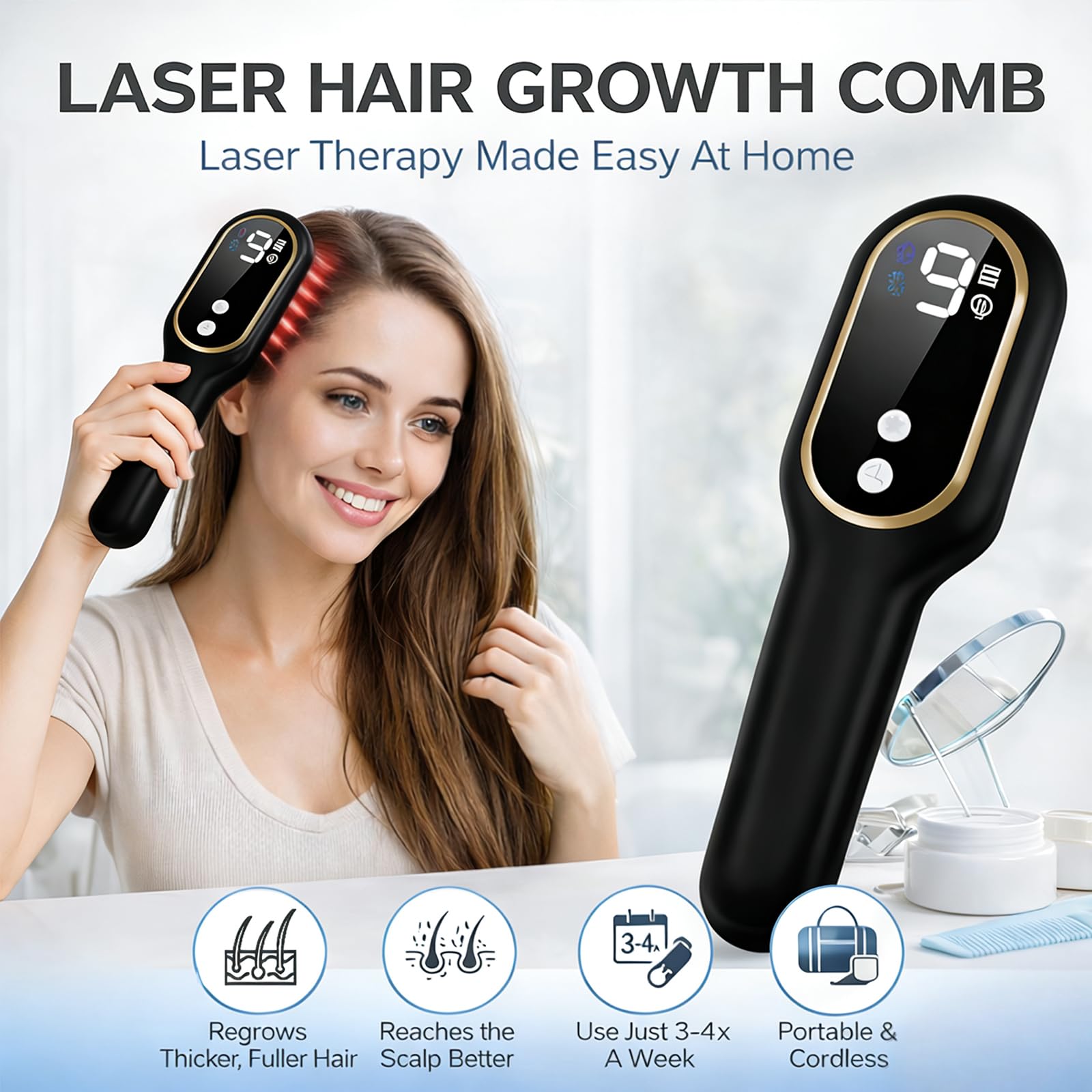 Obiredk Laser Hair Growth Comb in use delivering scalp therapy