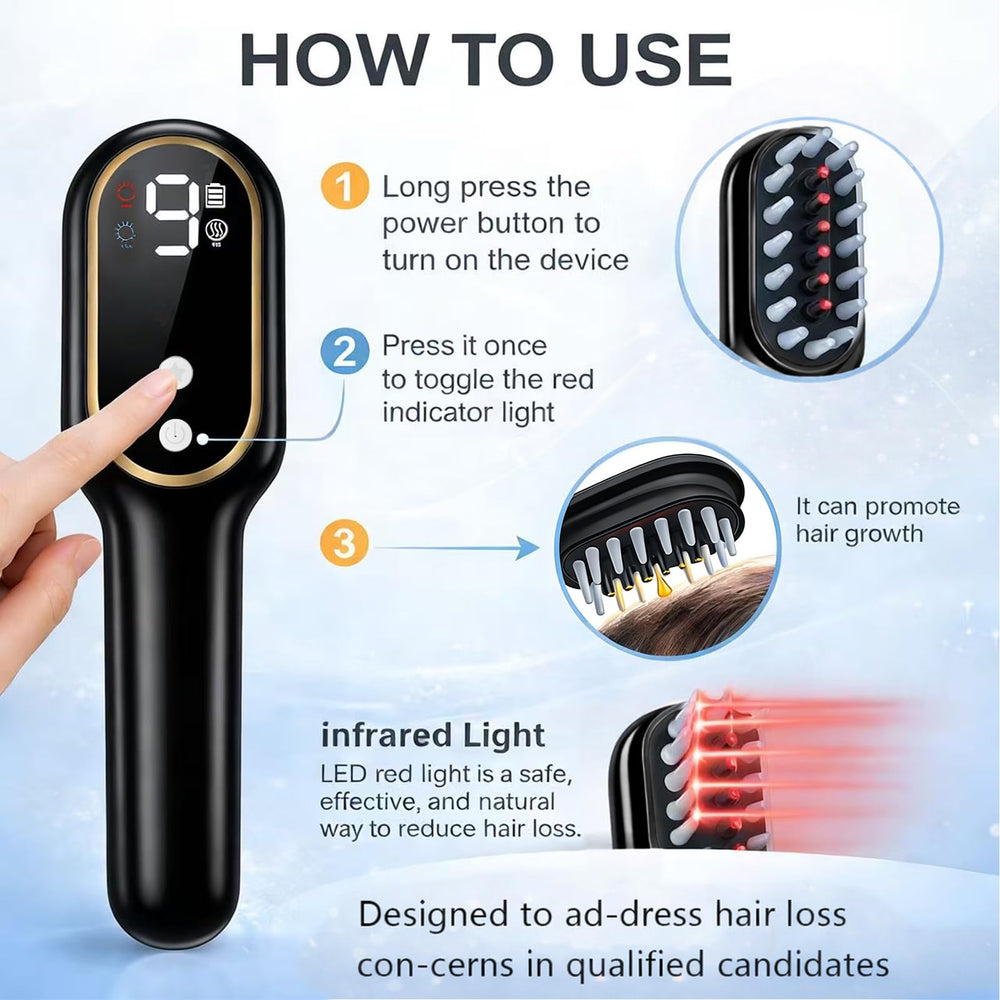 Obiredk Laser Hair Growth Comb teeth closeup showing precise scalp contact