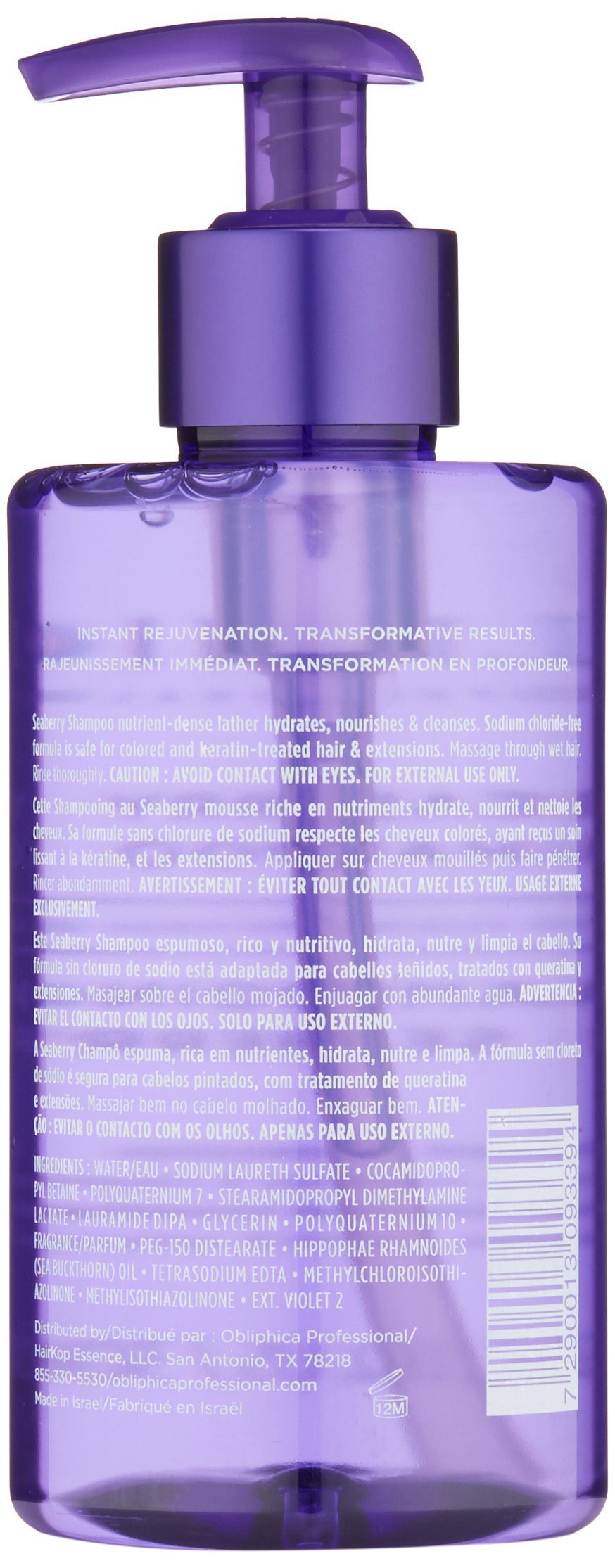 Obliphica Professional Seaberry Shampoo lather highlights hydrating cleanse for coarse hair.