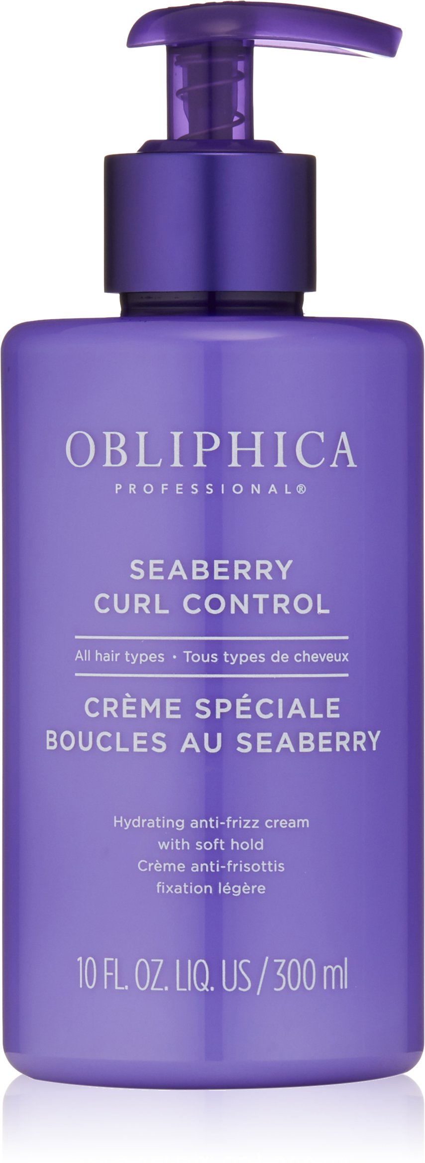 Obliphica Seaberry Curl Control Cream bottle promoting hydrated, frizz-free curls.