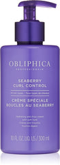 Obliphica Seaberry Curl Control Cream bottle promoting hydrated, frizz-free curls.