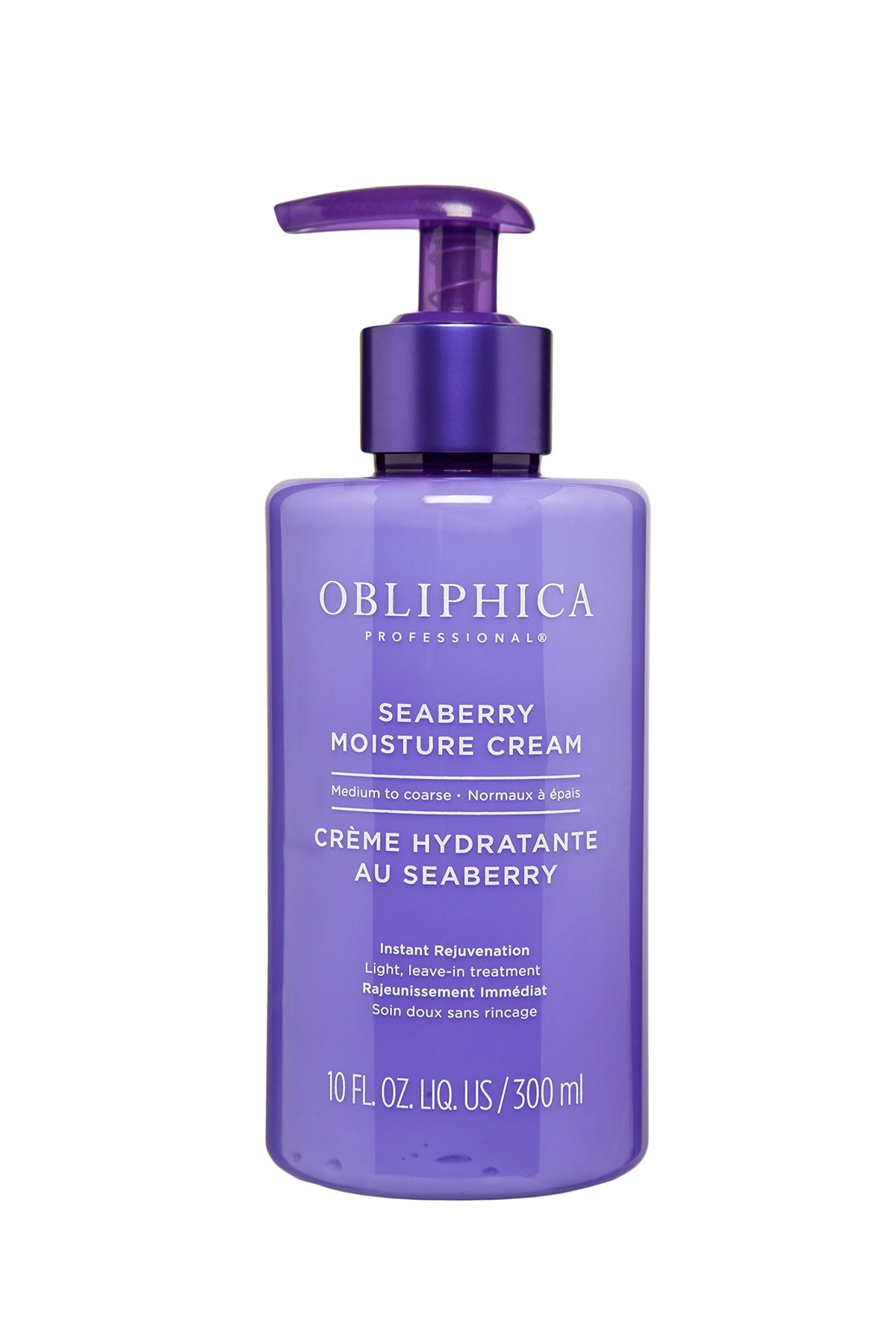 Obliphica Seaberry Leave-In bottle pour supports anti-frizz control and detangling.