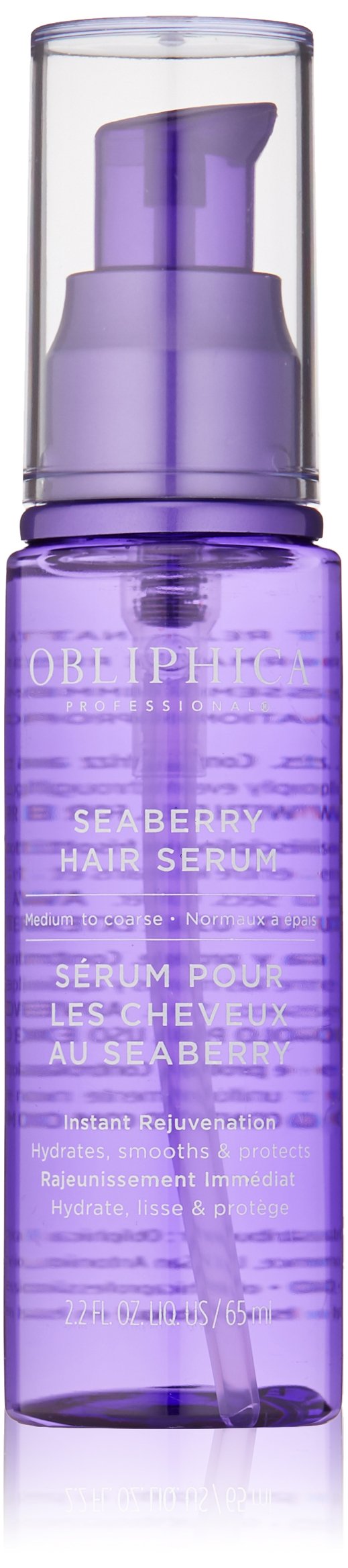 Obliphica Seaberry Leave-In Serum bottle promotes frizz control and shine