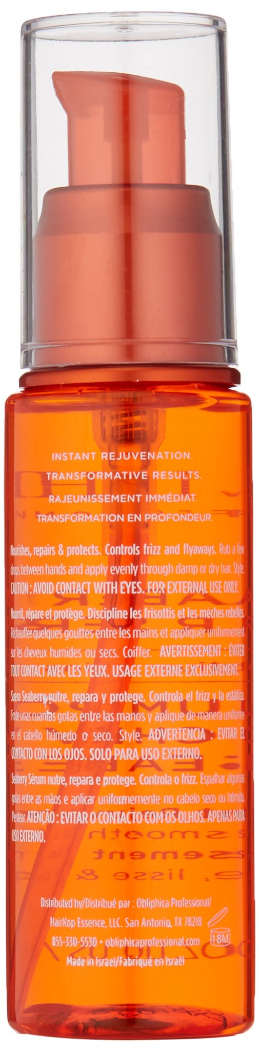 Hair strands glow after applying Obliphica Seaberry serum.