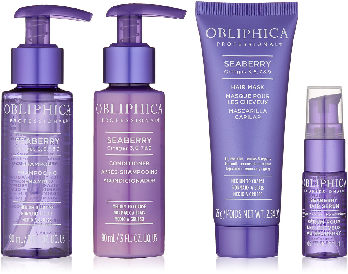 Obliphica Seaberry travel kit box for on-the-go frizz control.