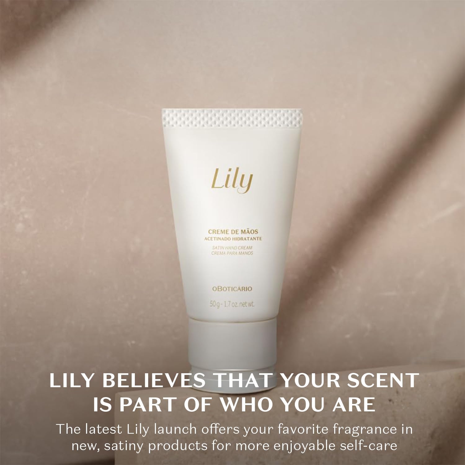 Dispensing action of Lily Satin Hand Cream for quick absorption.