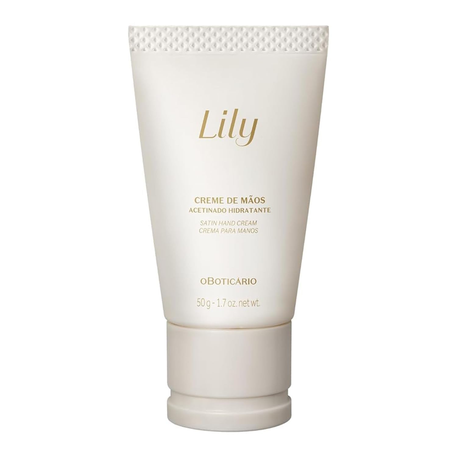 O BOTICÁRIO Lily Satin Hand Cream packaging shown for daily self-care.