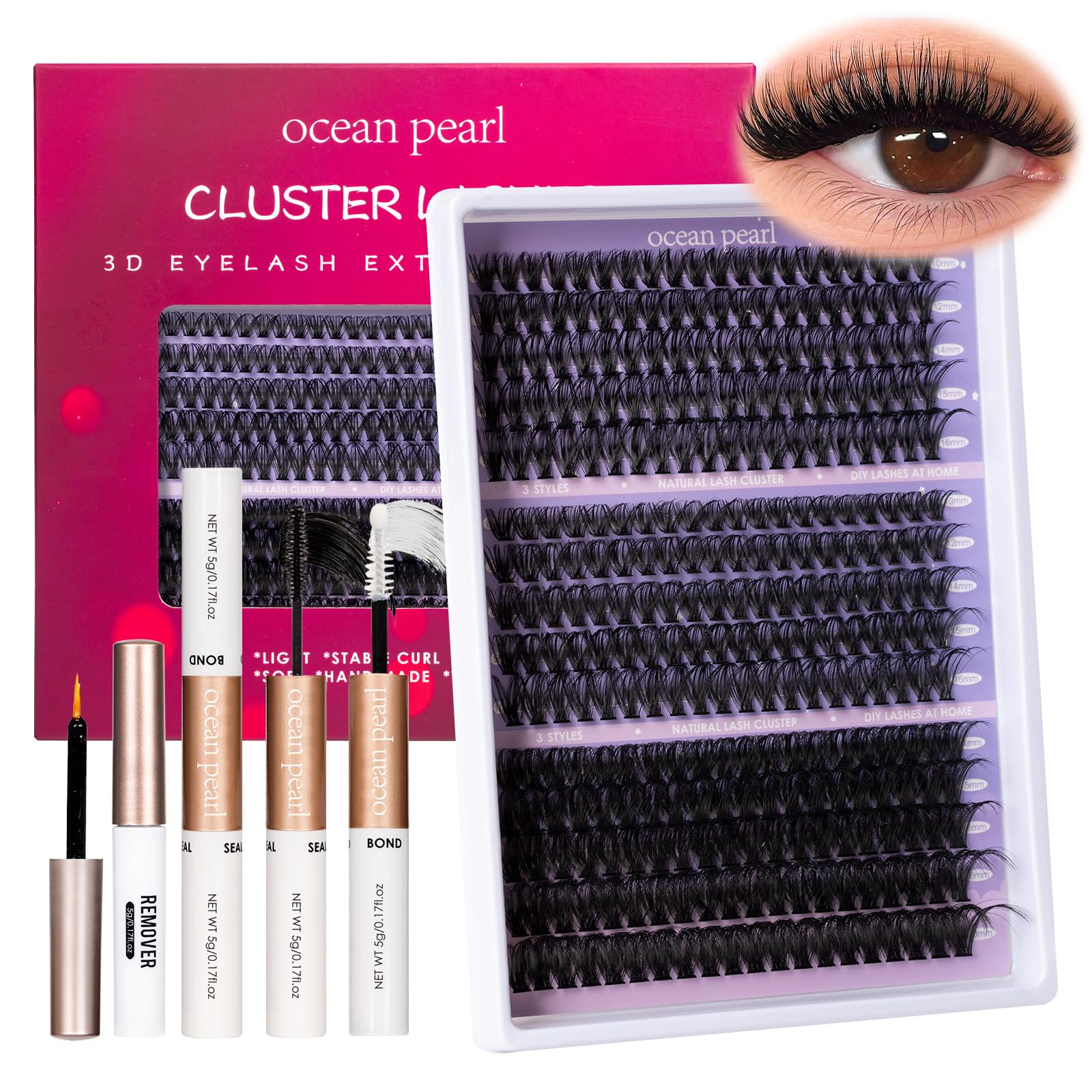 Ocean Pearl bond adhesive for secure lash cluster placement
