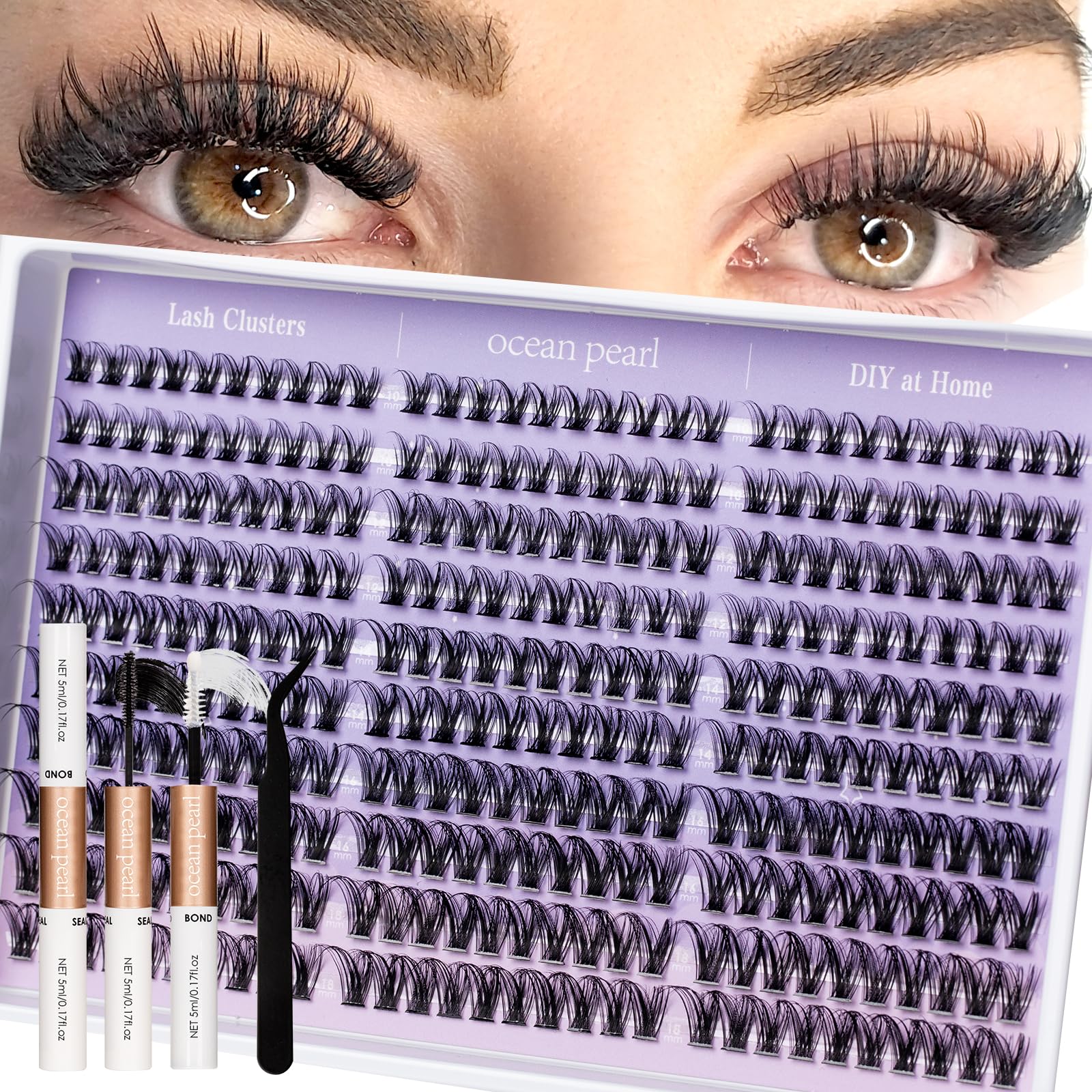 Ocean Pearl lash clusters 300pcs in 10-18mm for a natural look.