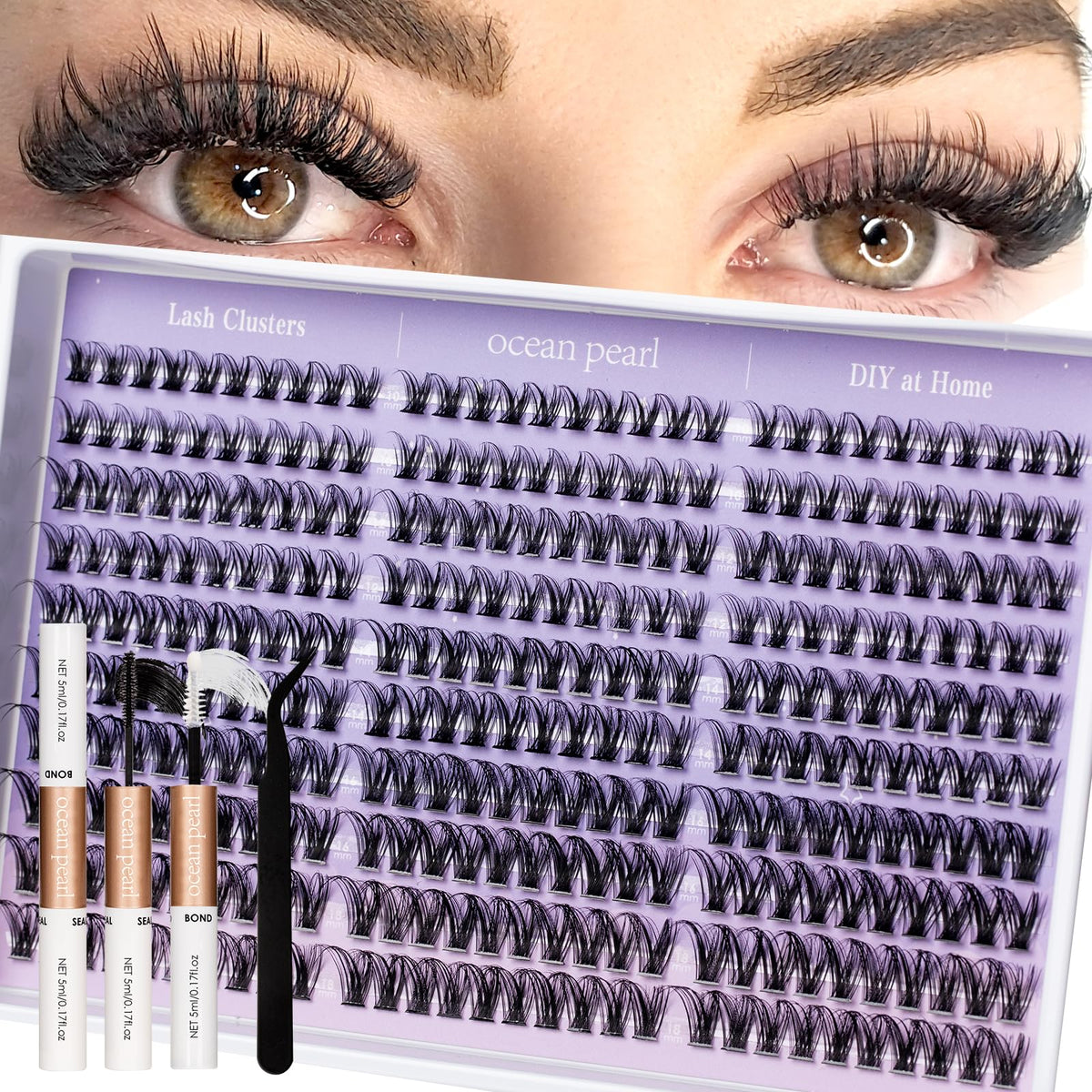 Ocean Pearl lash clusters 300pcs in 10-18mm for a natural look.