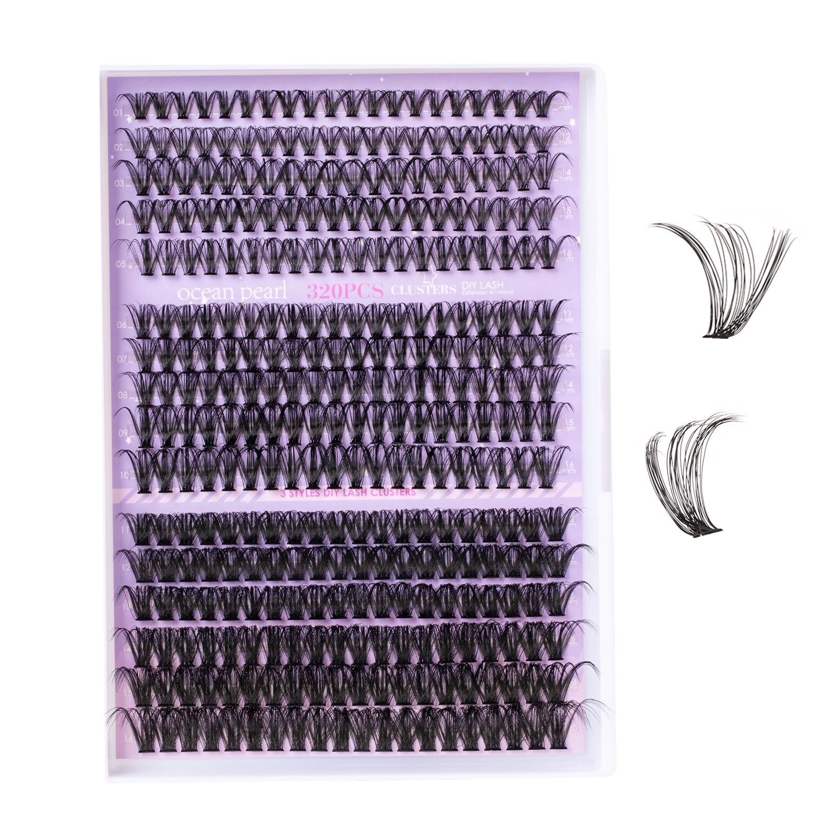 Ocean Pearl Lash Clusters 320pcs in 11–20mm arranged for natural volume.