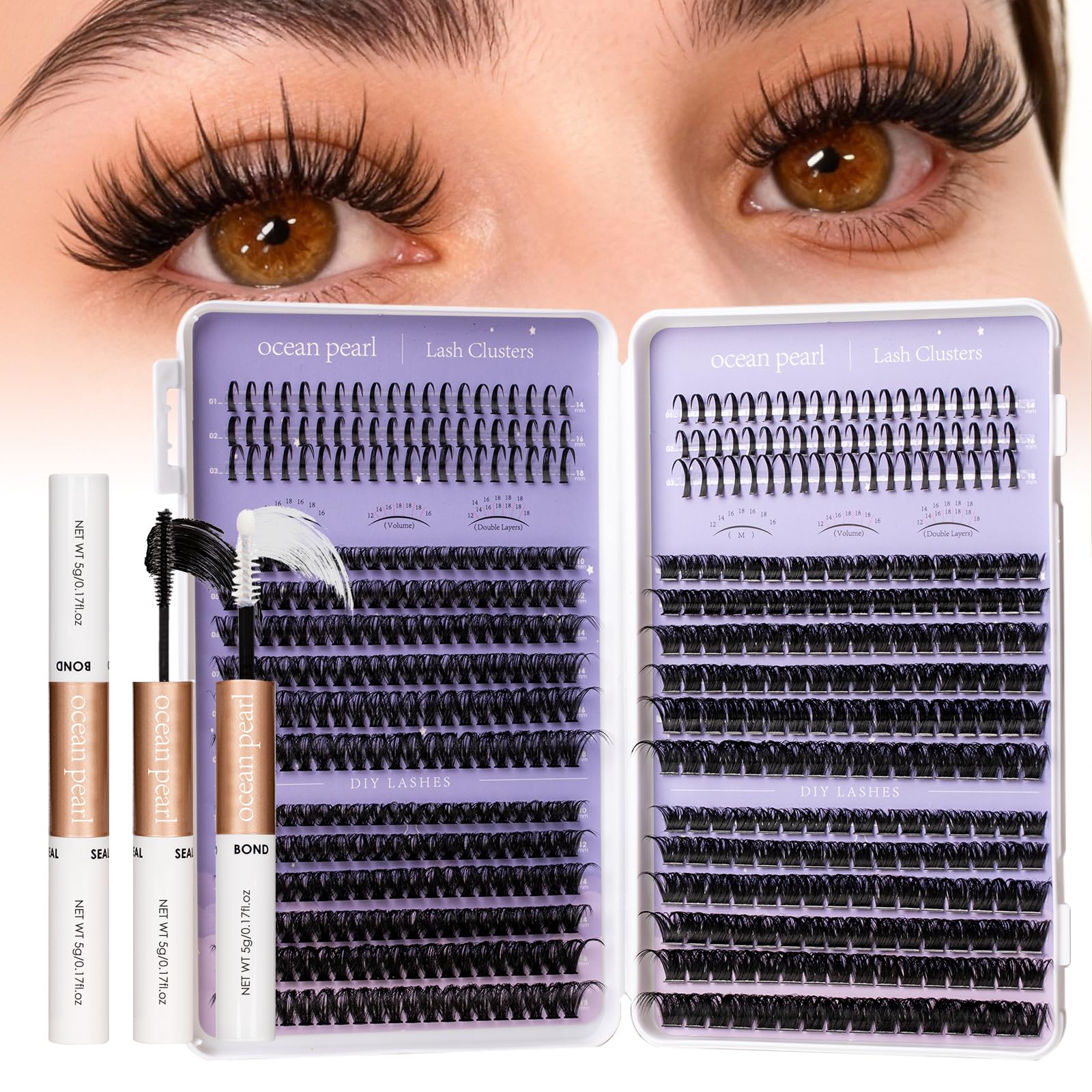 Ocean Pearl lash clusters 564-pc set for versatile volume options