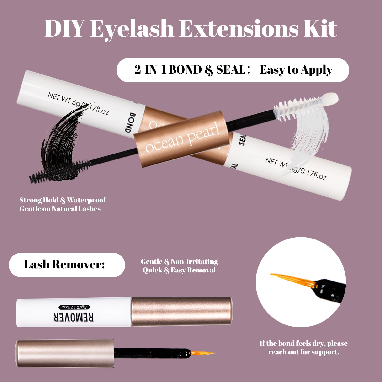 Ocean Pearl lash bond adhesive for precise, even application.