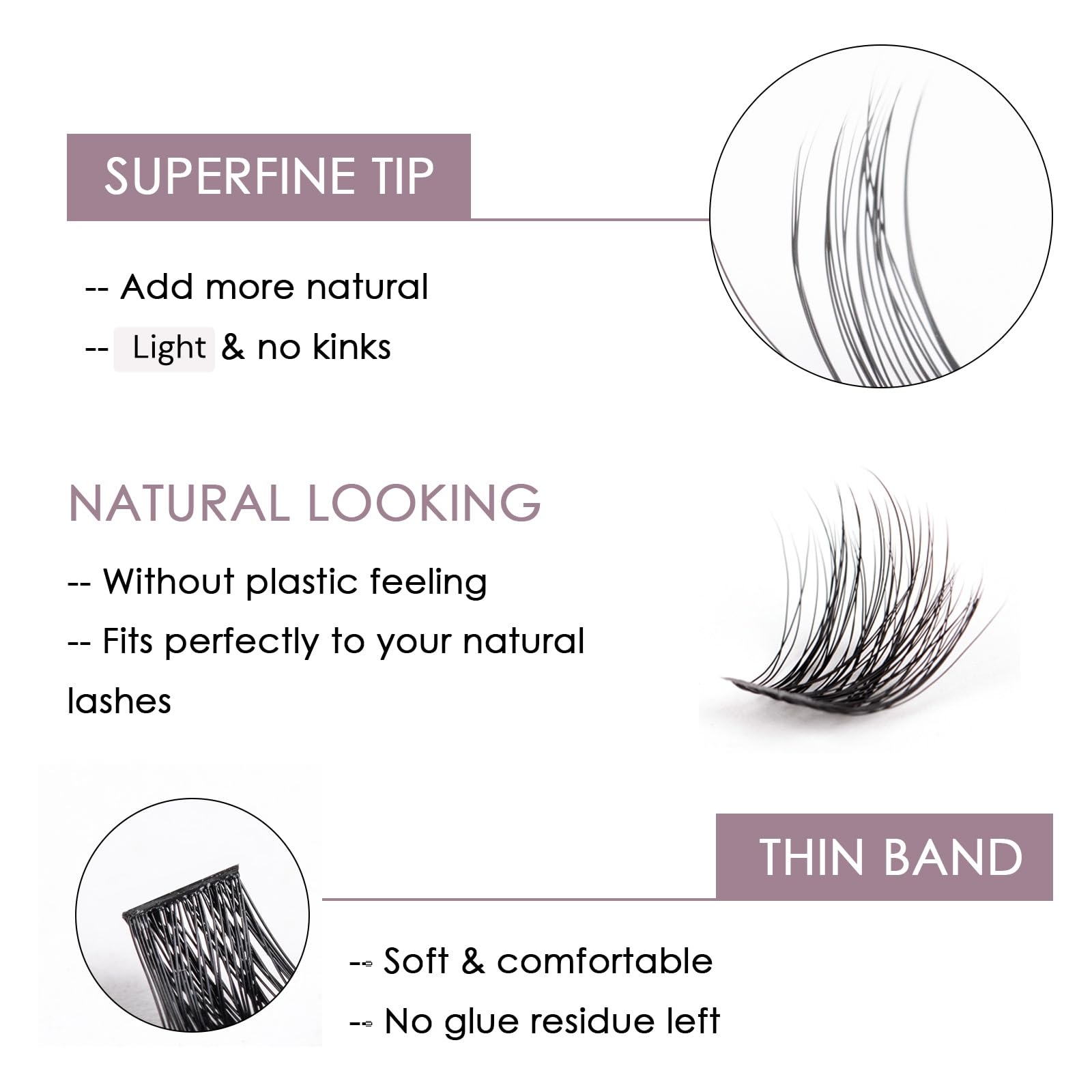 Ocean Pearl Lash Clusters close-up showing lightweight thin-base design for comfort