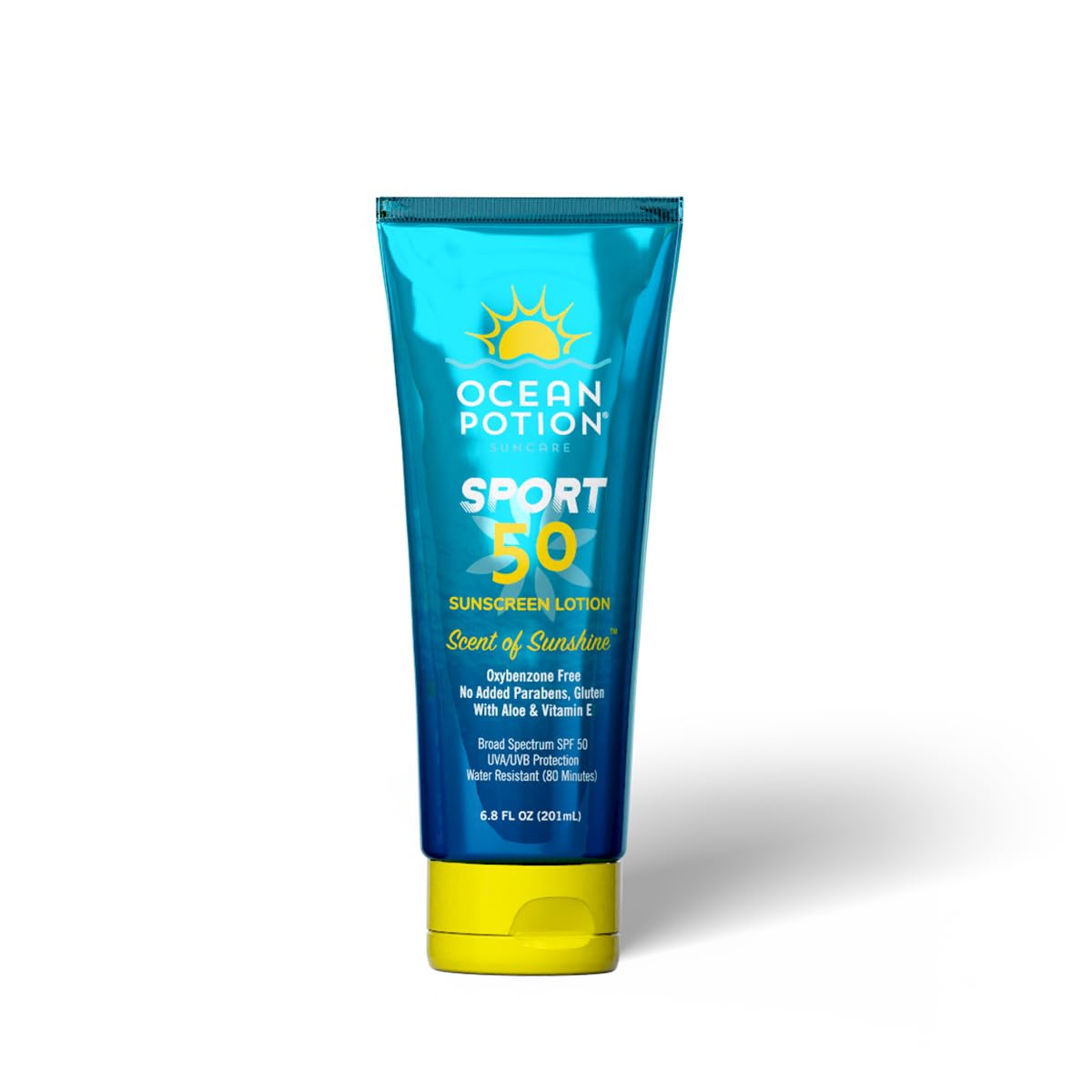 Ocean Potion Sport Sunscreen Lotion bottle on shelf showing SPF 50 protection for active days.