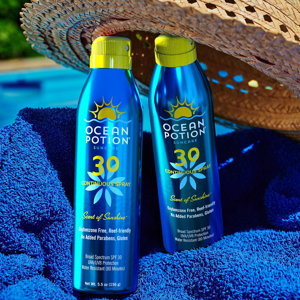 Ocean Potion Sunscreen Body Spray SPF 30 vitamin E and aloe blend.