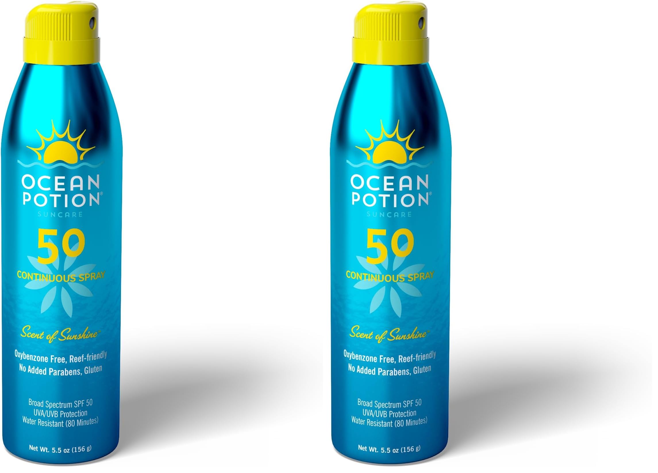 Ocean Potion sunscreen body spray SPF50 bottle front view for easy outdoor reapplication