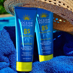Ocean Potion Sunscreen Lotion SPF85 application tips graphic for smooth rub-in.